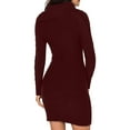 thumbnail image 3 of Women's Asymmetric Buttoned Collar Burgundy Bodycon Sweater Dress, 3 of 4