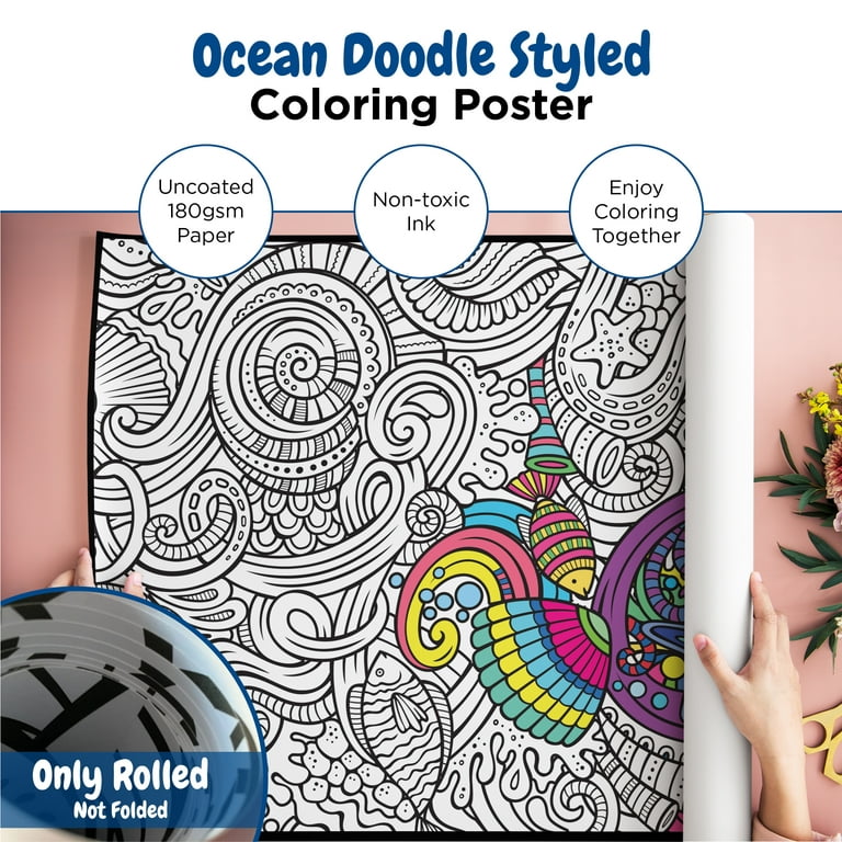 Mimoody - Rolled Ocean Doodle-Themed Giant Coloring Poster - 30 x 68.9 - Dive