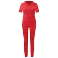 thumbnail image 2 of Lovelywholesale Casual Hooded Collar Broken Holes Red Two-piece Pants Set, 2 of 3