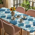 thumbnail image 3 of Blue Geometric Moroccan Table Cloths for 8 Foot Rectangle Tables, Abstract Art Blue Ombre Modern Patio Waterproof Elastic Fitted Tablecloths, Washable Rectangular Table Cover for Camping, 3 of 8