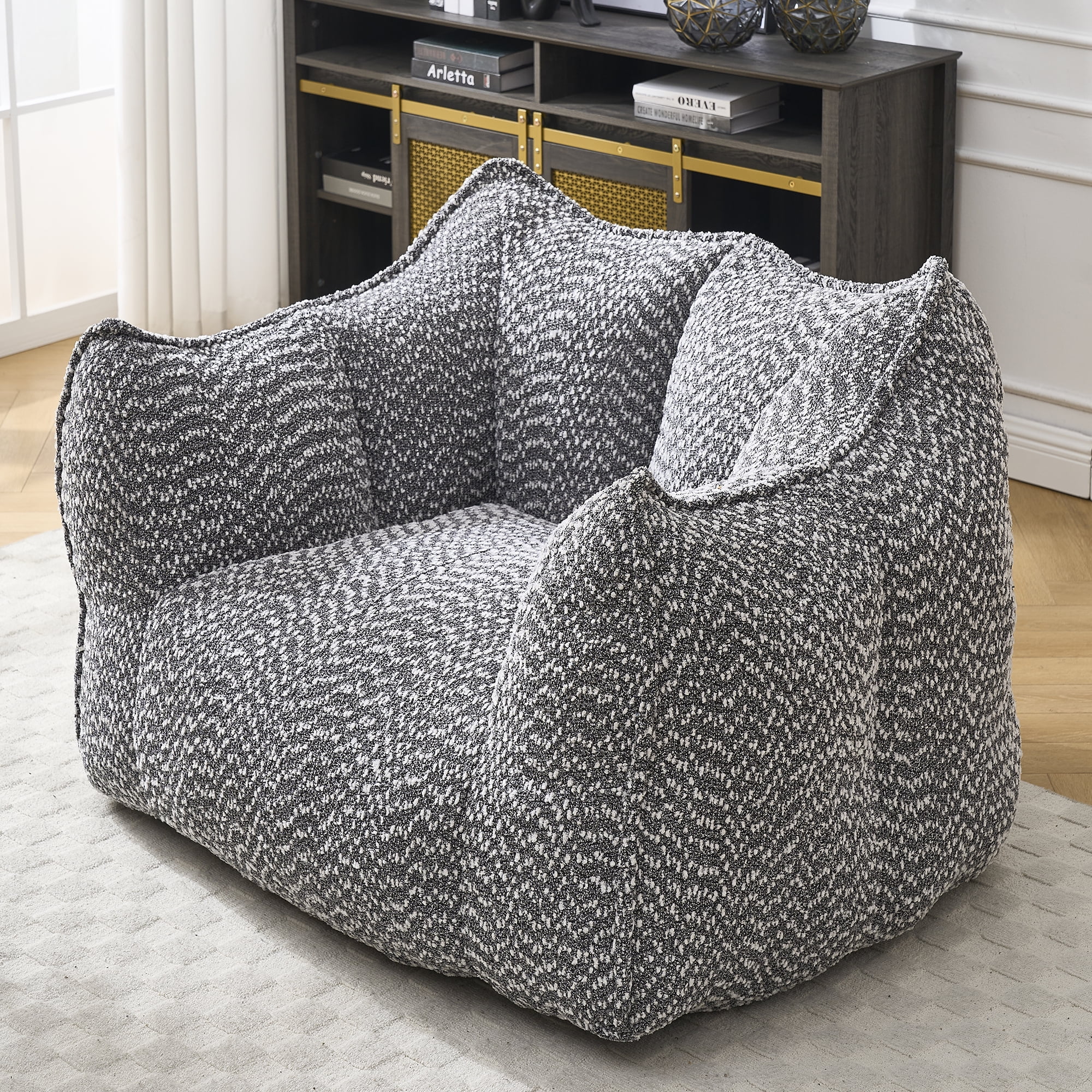 Newest Bean Bag Chair, Adults Bean Bag Chair with Soft Armrests and Storage Pocket with Soft Cover, Bean Bag for Bedroom or Playroom