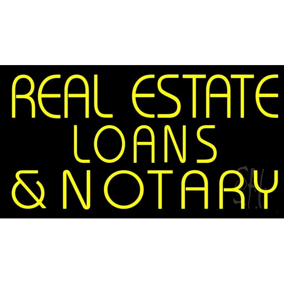 Real Estate Loans And Notary LED Neon Sign 13 x 24 - inches, Black Square Cut Acrylic Backing, with Dimmer - Bright and Premium built indoor LED Neon Sign for Defence Force.