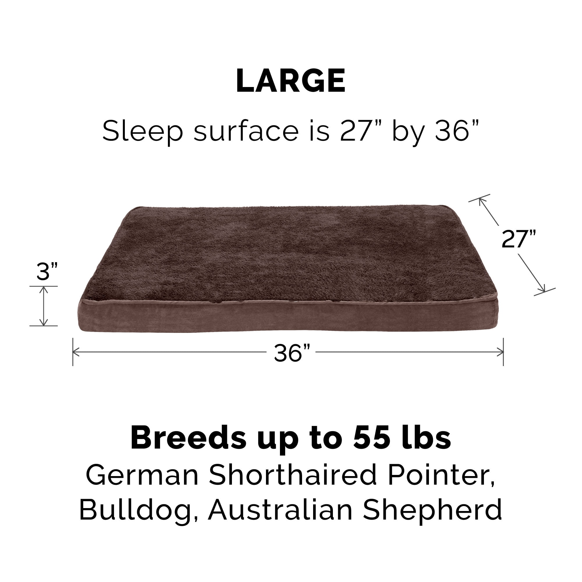 FurHaven Pet Products Terry & Suede Deluxe Memory Foam Pet Bed for Dogs & Cats, Espresso, Large, 1 Count