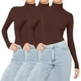 thumbnail image 6 of WTXUE Women's Long Sleeve Mock Turtleneck Shirts Fleece Lined Base Layer Slim Fit Thermal Underwear Tops Thermal Warm Pullover Sweater Tunic Sweaters 3Pc Coffee 4Xl, 6 of 6