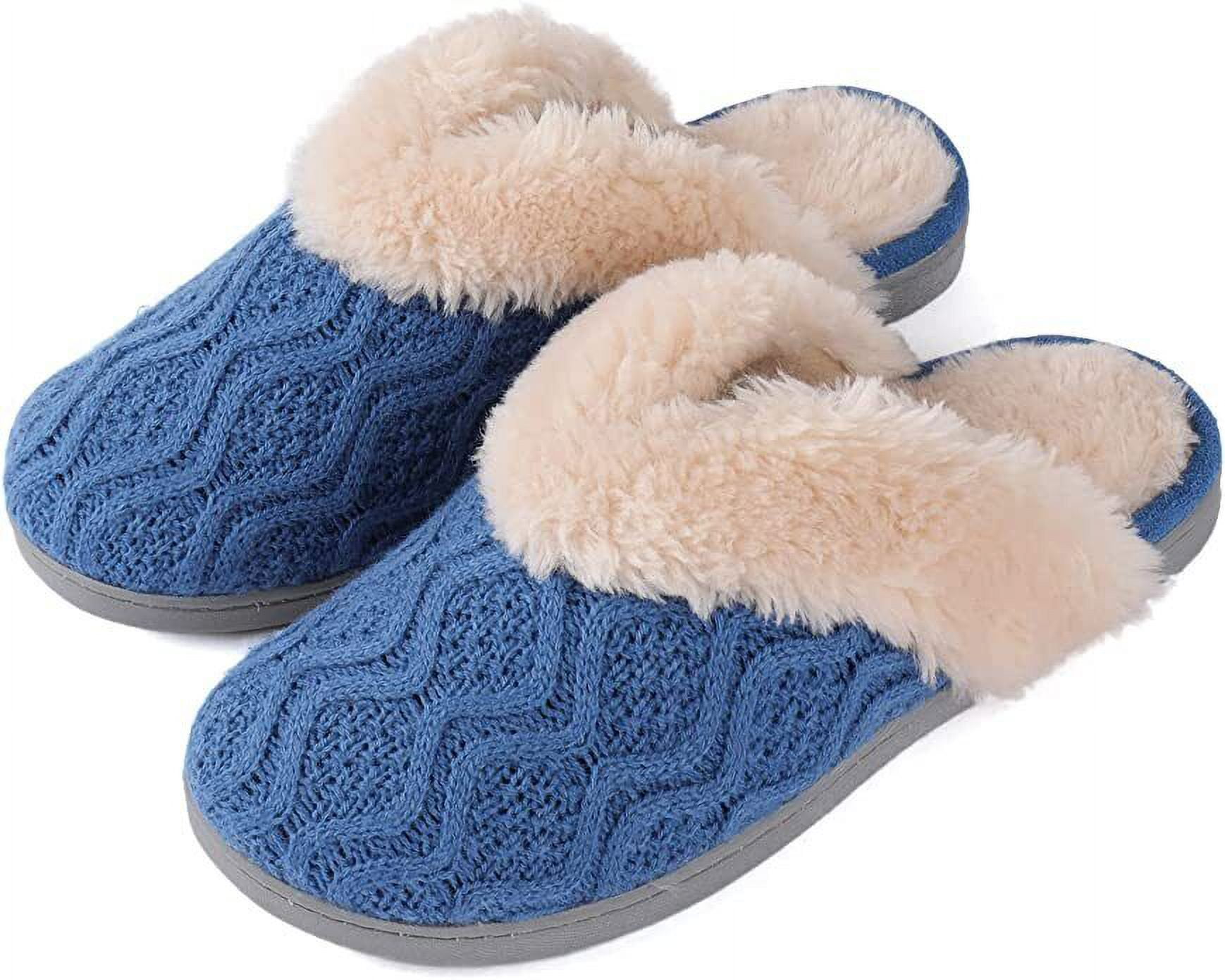 EverFoams Women's Microsuede Slippers Warm Comfy Memory Foam Indoor House Shoes with Knit Collar (5-6 M US, Gray) | Slippers