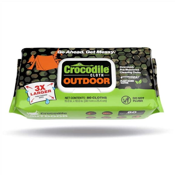 Crocodile Cloth Outdoor Cleaning Wipes - 80 Oversized Plant-Based Cloths