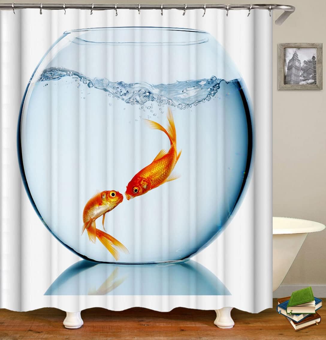 SPXUBZ Fish Decor Goldfish Sea Animals for Ocean Lover Shower Curtain, Polyester Fabric Bathroom