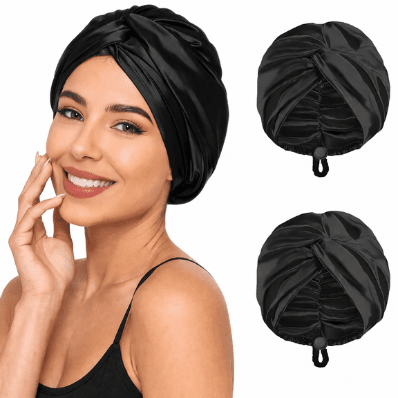 HBlife Adjustable Double Layer Silk Satin Large Sleeping Hair Bonnet,2 Pack