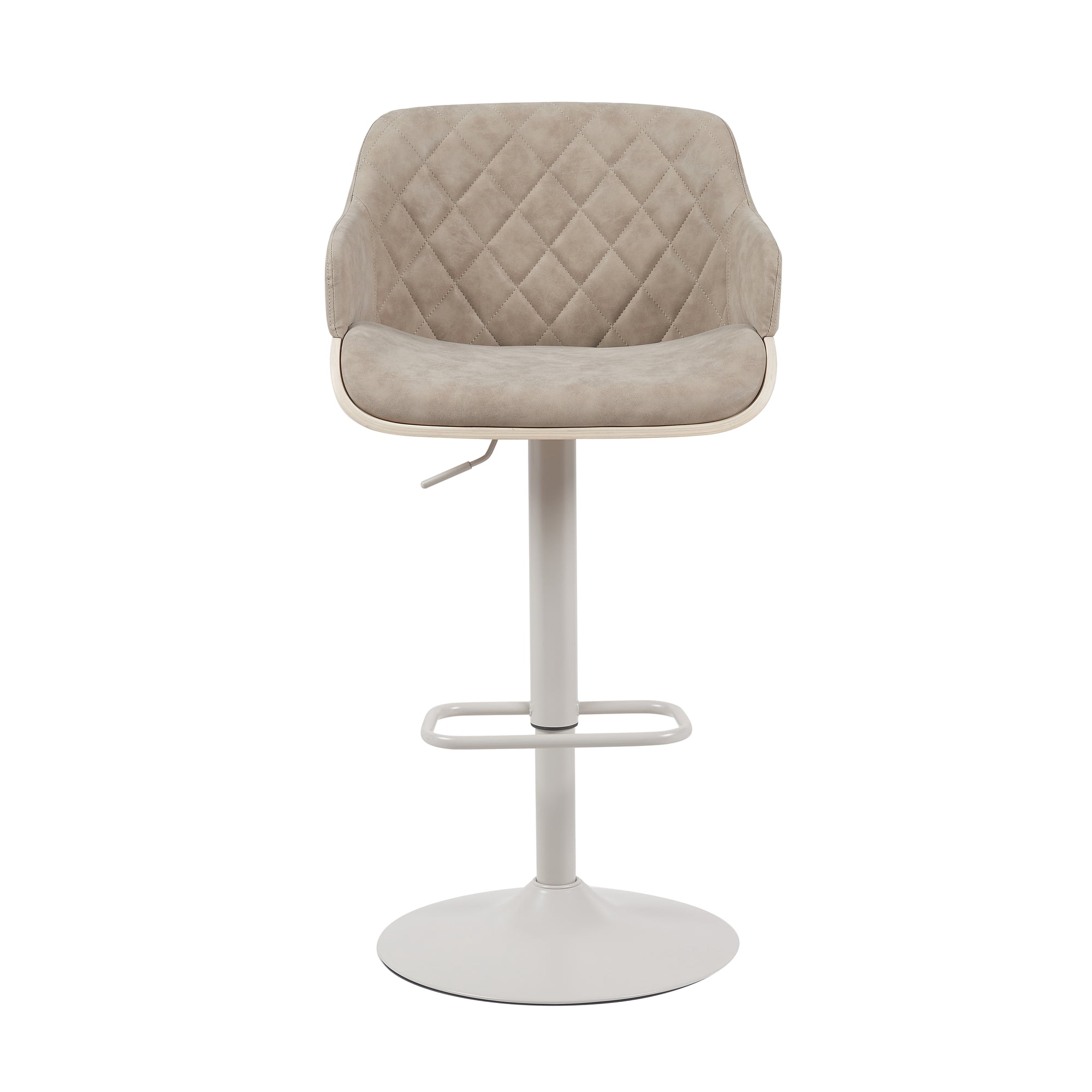 Toby Adjustable Swivel Barstool in Ivory Finish with Vintage Taupe Upholstered Seat and Pale Wood Accents