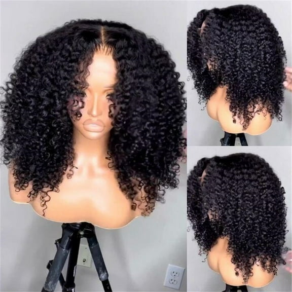 1pcs 26 Inch Preplucked Baby Hair 180% Density Black Synthetic Hair，Kinky Curly Lace Front Wig ，Heat Resistant ， Glueless Daily Wig for Women