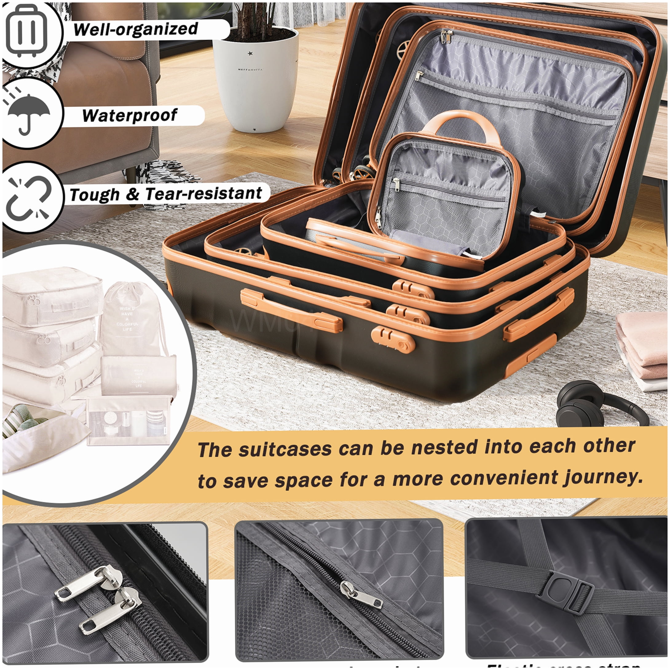 Lightweight ABS Hardshell Luggage Set with Dual Spinner Wheels, TSA Lock, Carry-On & Checked Suitcases