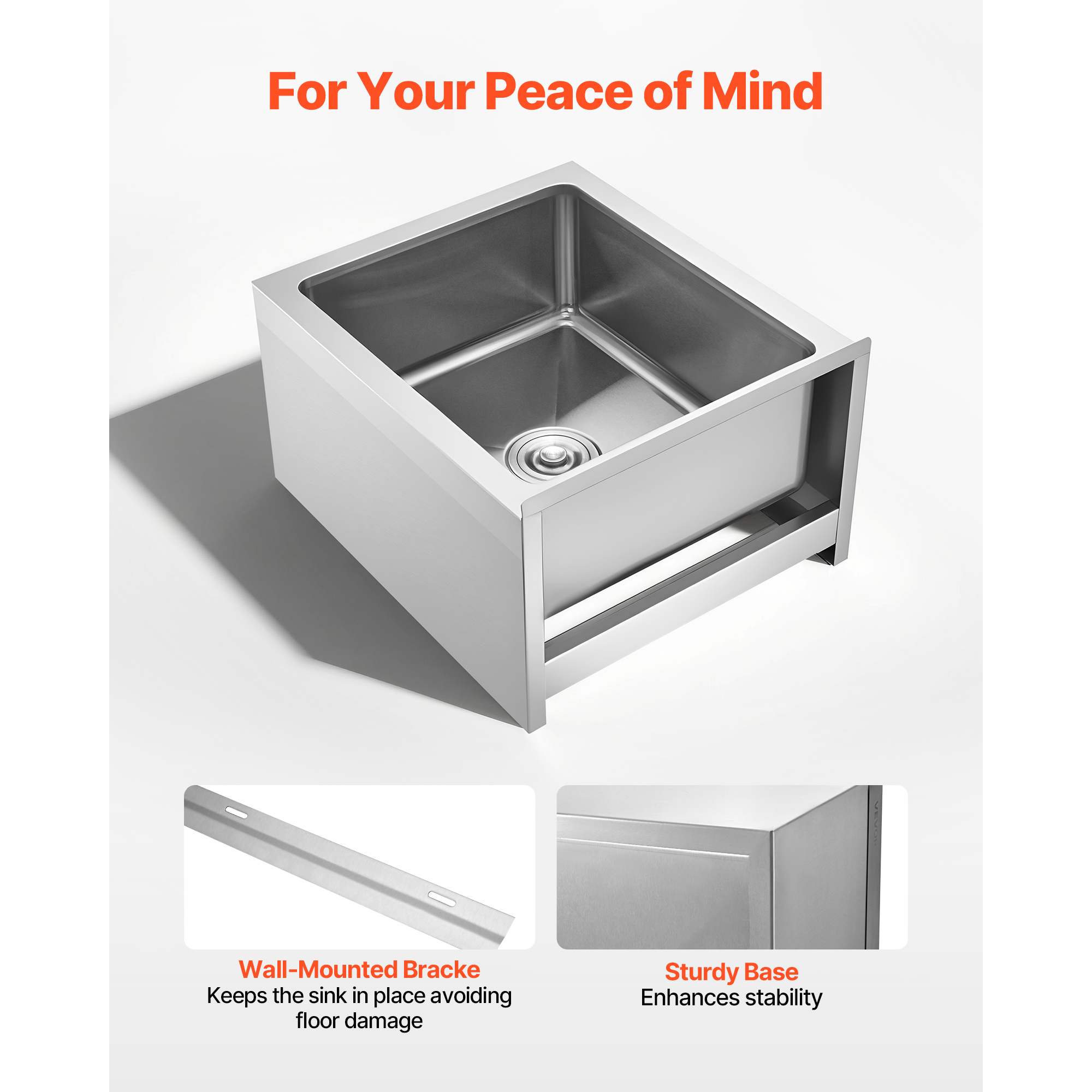 KFFKFF Stainless Steel Wall-Mounted Mop Sink, 22 x 19 x 12 in, 304 Stainless Steel Construction, Includes Backsplash, Multi-Function Filter, and X-Shaped Drainage Design,Ideal for Balcony or Bathroom