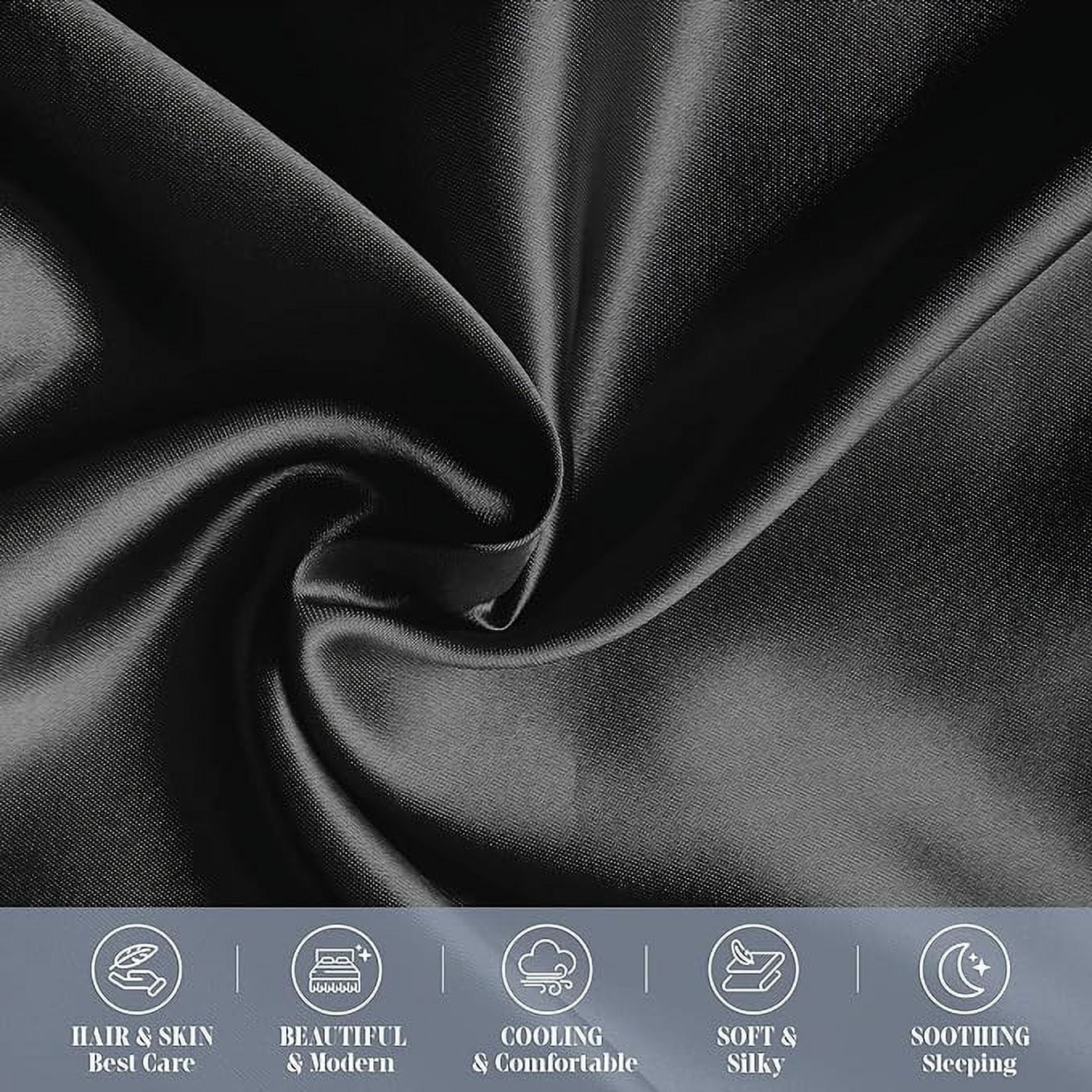 Cooling Viscose Satin Pillowcase 6-Pack Set with Hidden Zipper Closure, Standard/Queen, Black