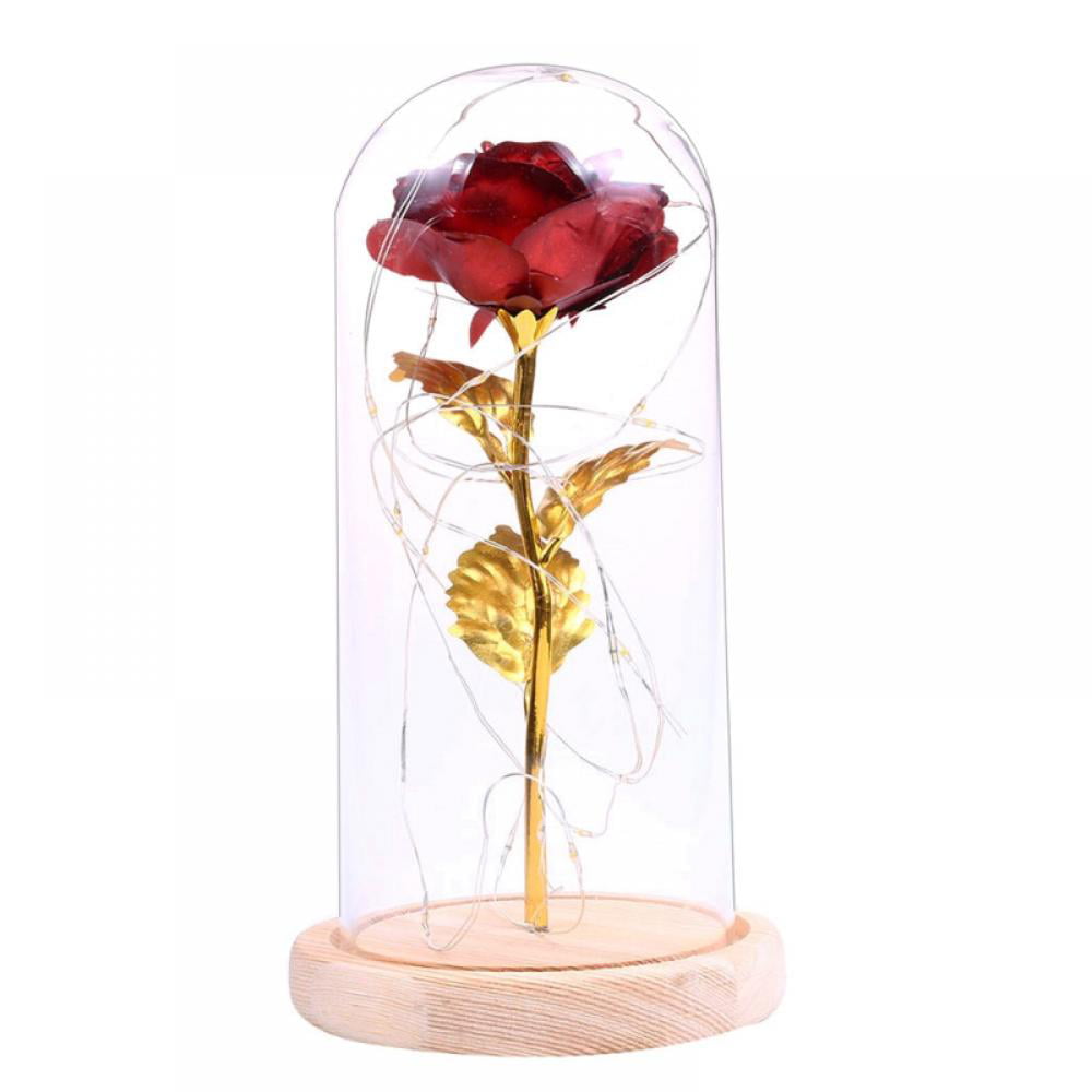 Vieshful Exquisite Rose in Glass Dome Colorful Gold Eternal Rose with LED Light,Artificial Flower Last Forever Valentine's Day Birthday Mothers Day Wedding for Her