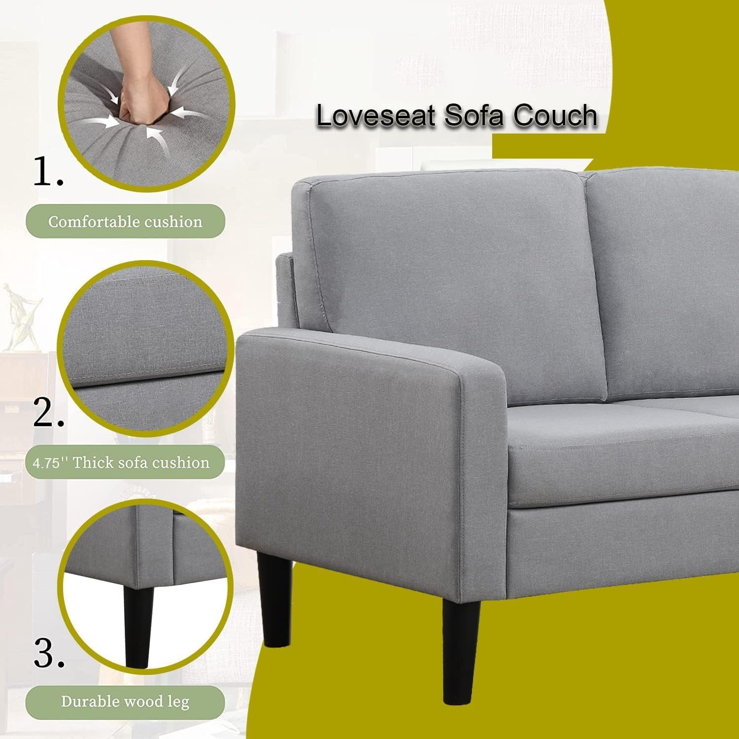 Light Gray Smyre Square Arm 53" Loveseat