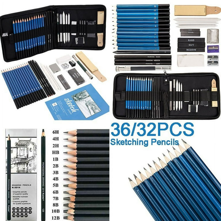 LUCKY CROWN Professional Art kit, 58 Piece Drawing and Sketching Set,  Colored and Charcoal Pencils in Wooden Box, Supplies for Kids, Teens and  Adults