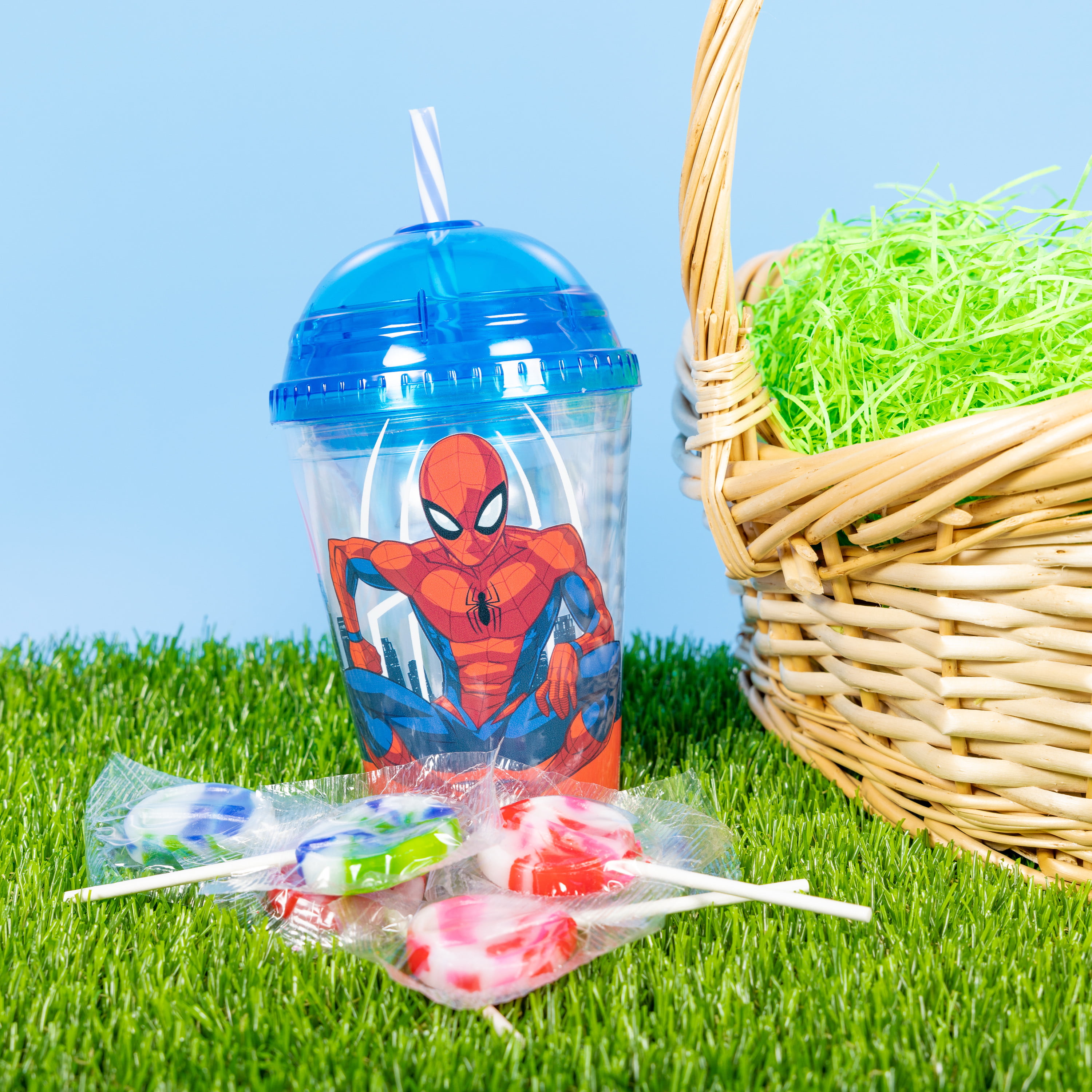 Galerie Marvel Spider-Man Dome Tumbler with Lid and Straw with Lollipops,  2.75 oz