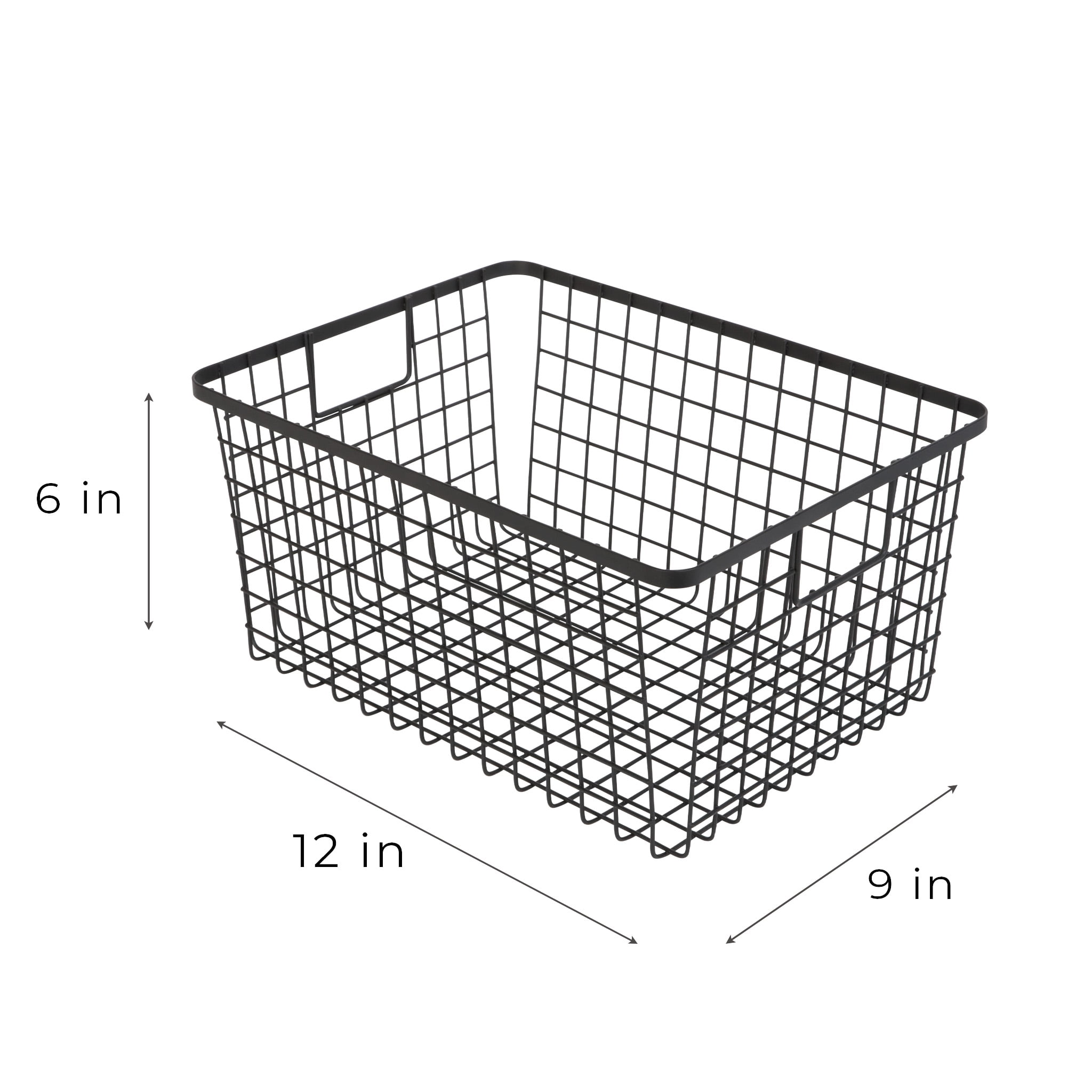 Smart Design Nestable Basket Organizer with Handles - 9 x 12 x 6 - Black - Set of 4
