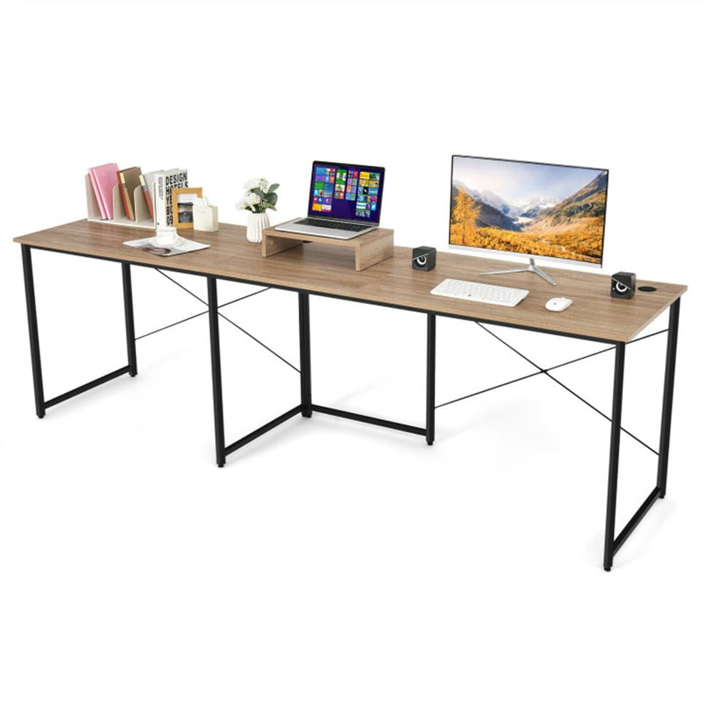Demi Bonn 95" 2-Person L-Shaped Long Reversible Computer Desk with Monitor Stand, Small Home Office Desk Study Writing Table, Natrual