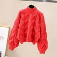 thumbnail image 2 of Cute Sweater Women Oversize Loose Casual Cable Knitted Long Sleeve Crewneck Cropped Jumper Top, 2 of 2