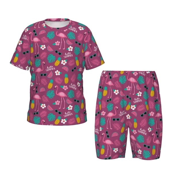 Balery Summer Flamingo Conjunto de Pijama Infantil de Manga Corta con Estampado – Ropa de Dormir de Algodón Suave-Small