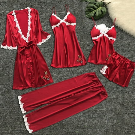 

Pxiakgy lingerie for women Women Lace Lingerie Nightwear Underwear Sleepwear Dress 5PC Suit C + XXL