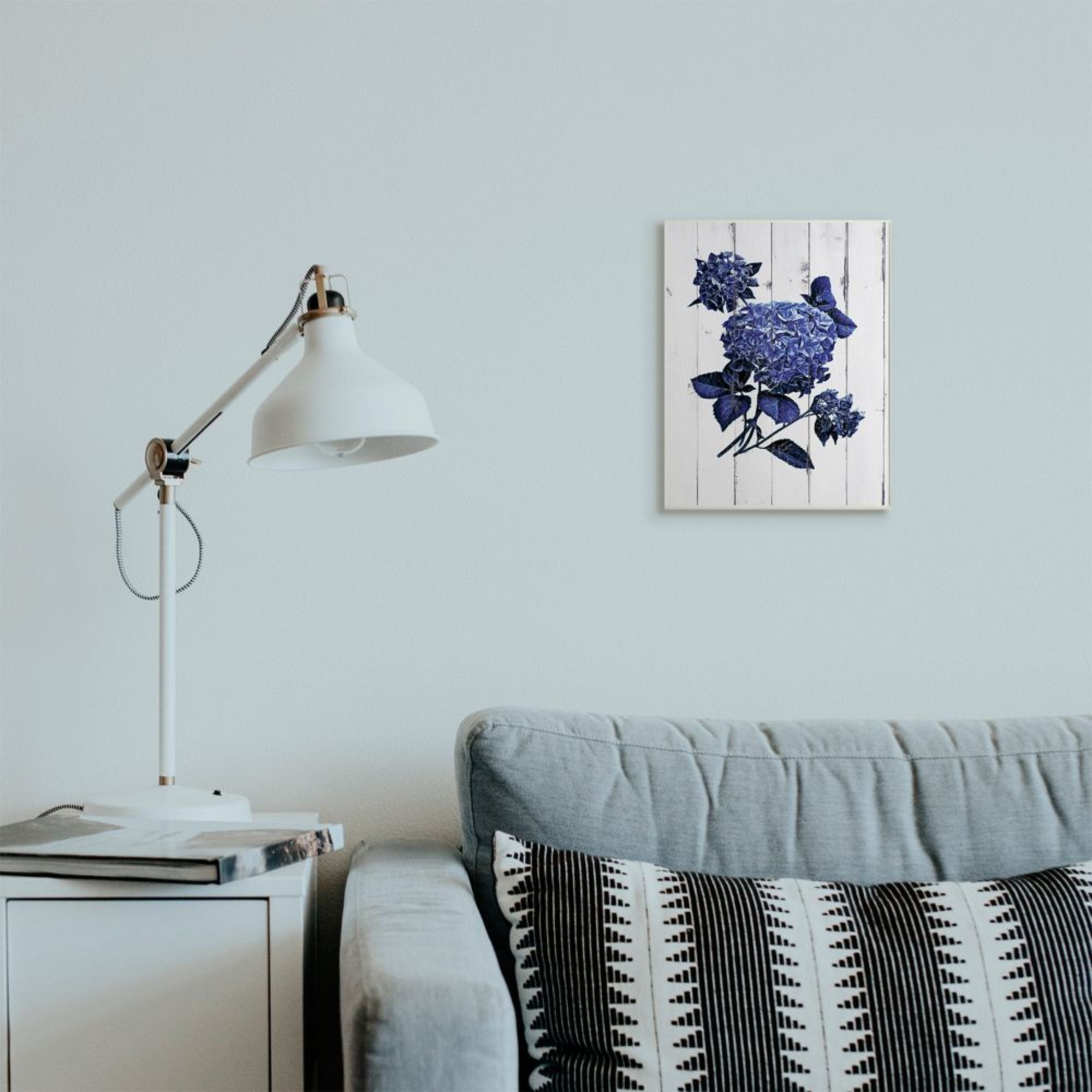 Stupell Industries Charming Blue Hydrangea Distressed Wood Pattern Design by JG Studios