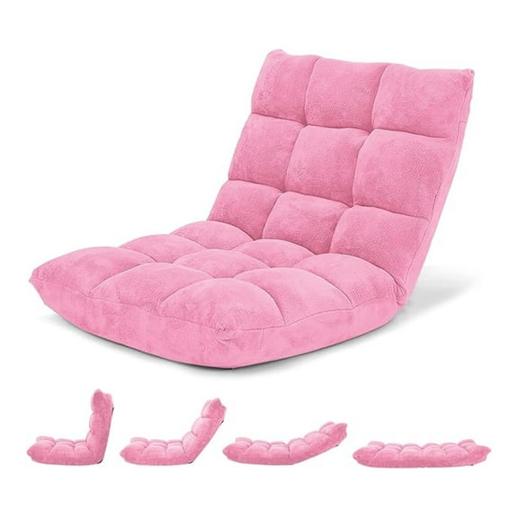 WDZS Floor Chair with Back Support, Folding Sofa Chair with 14 Adjustable Position, Padded Sleeper Bed, Couch Recliner, Floor Gaming Chair, Meditation Chair, Gaming Floor Chairs for Adults(Pink)