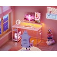 thumbnail image 3 of Sofanext Gaming Desk with Led Lights & Power Outlet, 40 Inch Small Computer Desk with Storage Shelves, Reversible Gamer Desk with Height Adjustable Monitor Stand & Headphone Hook, Pink, 3 of 7