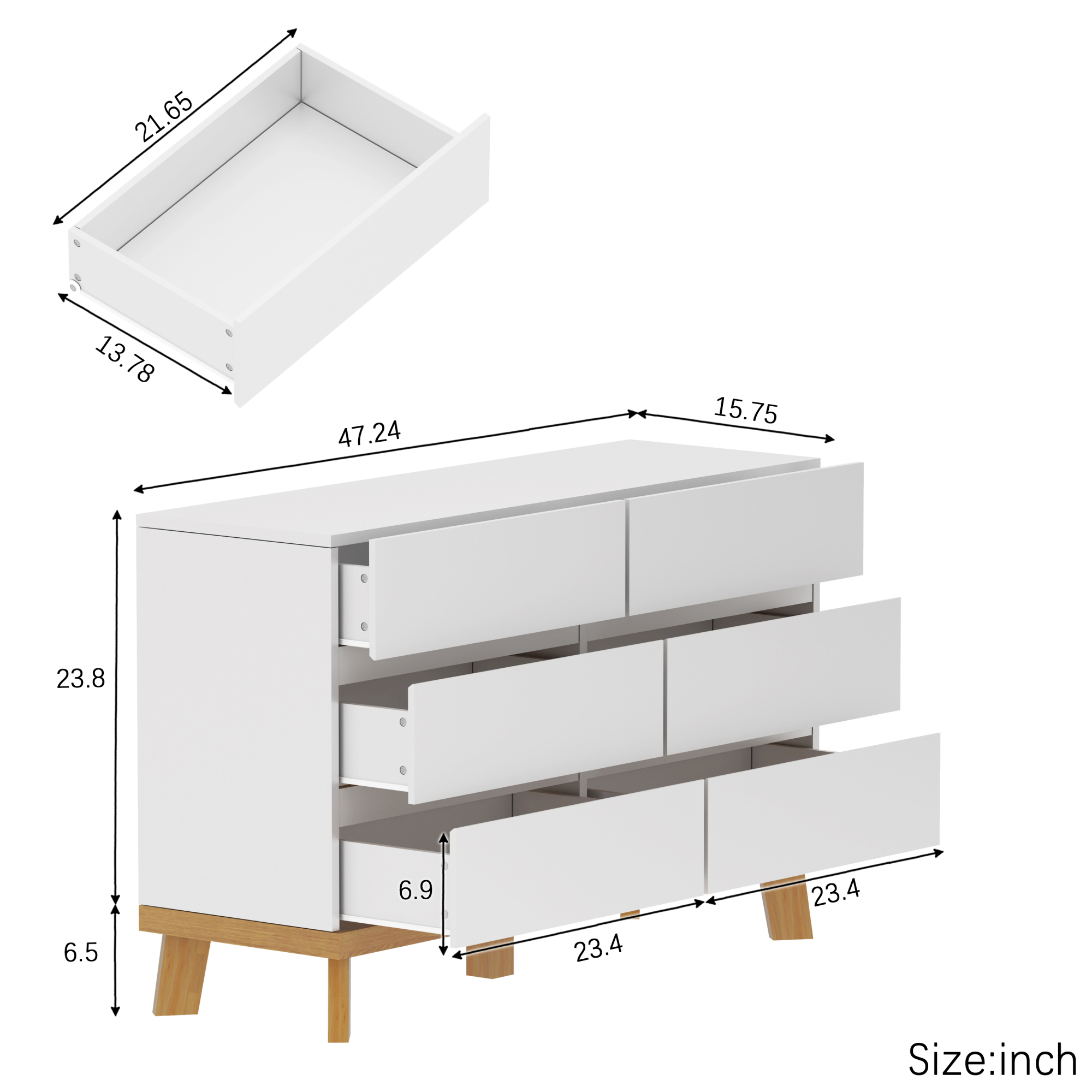 6-Drawer Dresser,White Double Dresser,Wood Storage Cabinet Chest of Drawers for Bedroom,Living Room