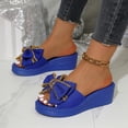 thumbnail image 2 of Sandalias de Cuña de las Mujeres Casuales Gold Fringe Bow Slide, Oro Sandalias Tacones Glitter Pescado Boca Verano, 2 of 9