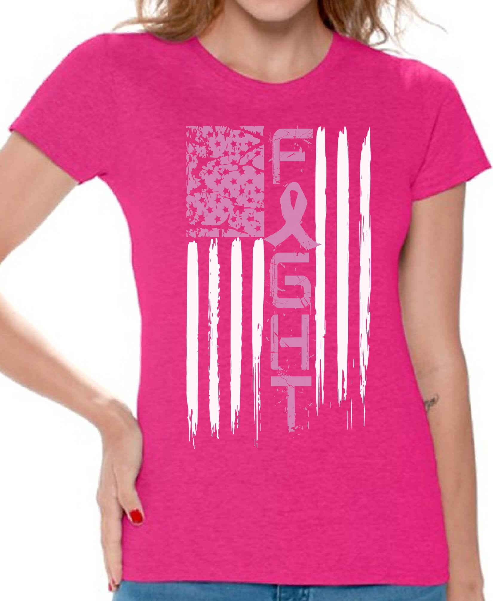 FAYALEQ Breast Cancer Awareness T-Shirt For Women - Pink Ribbon Inspirational Tee