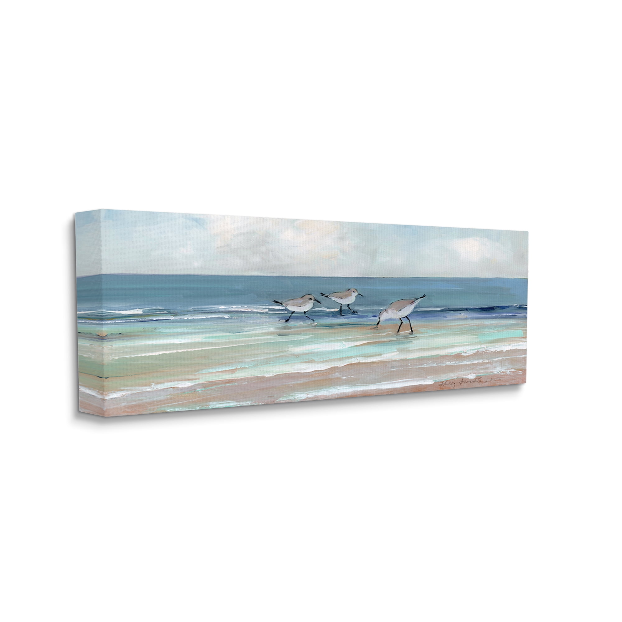 Stupell Industries Panoramic Sandpipers Birds Shoreline Ocean Landscape Painting , 30 x 13, Design by Sally Swatland