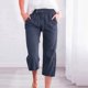 thumbnail image 2 of Pantalones 7/8 de mujer en color liso y mezcla de lino: pantalones informales de corte holgado con bolsillos, tejido transpirable y estilo versátil para el uso diario., 2 of 4