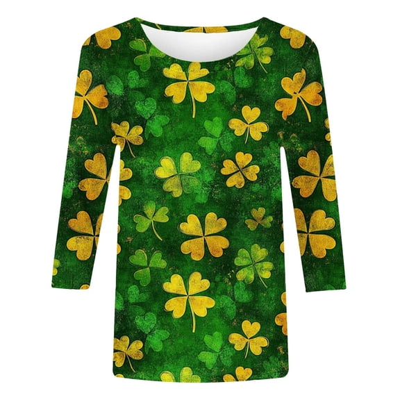 FDGIU Women's St. Patrick's Day Graphic Tee - Short Sleeve Crew Neck Comfort Fit Shamrock Print