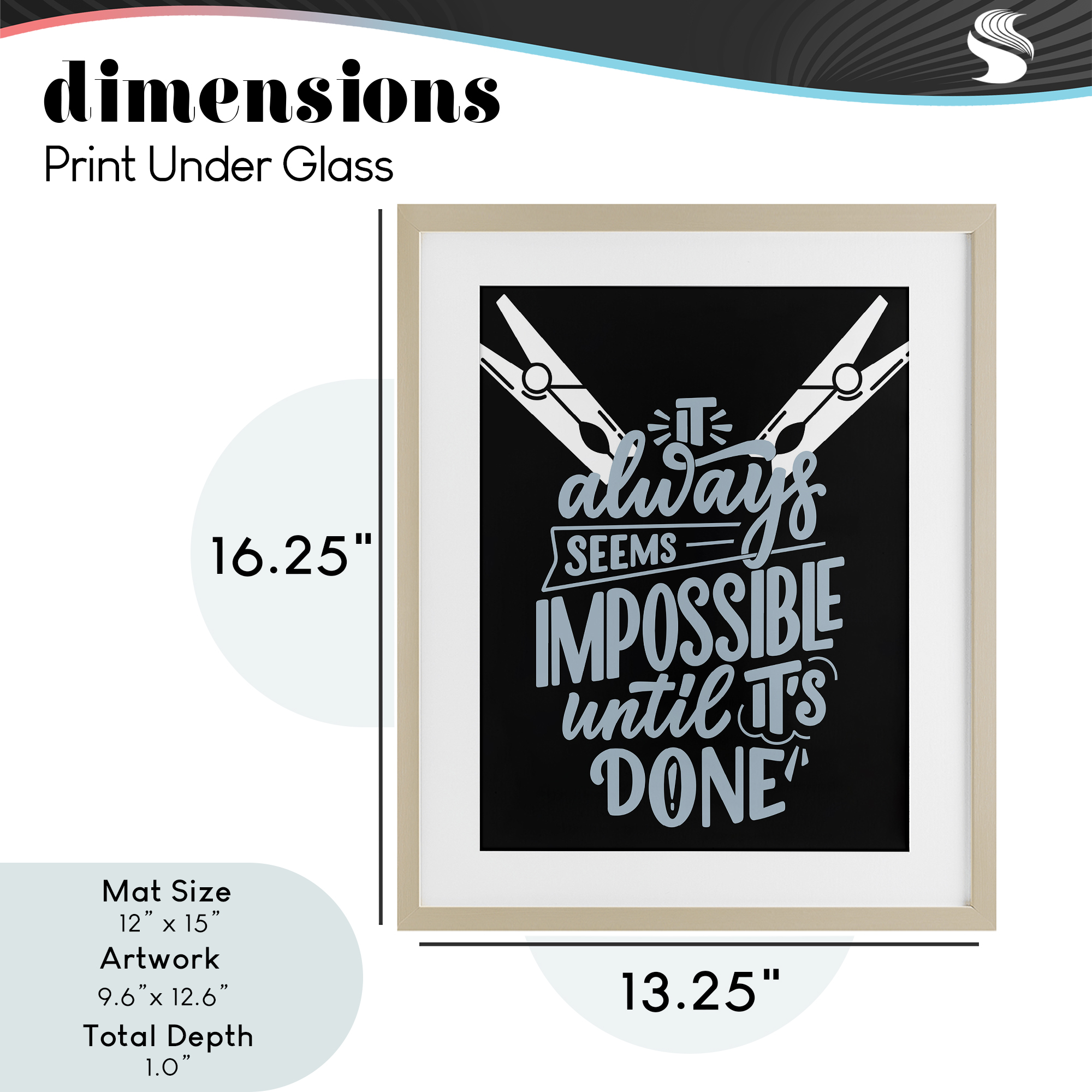 Impossible Until It's Done Birch Framed Print Under Glass, design by Jesse Keith