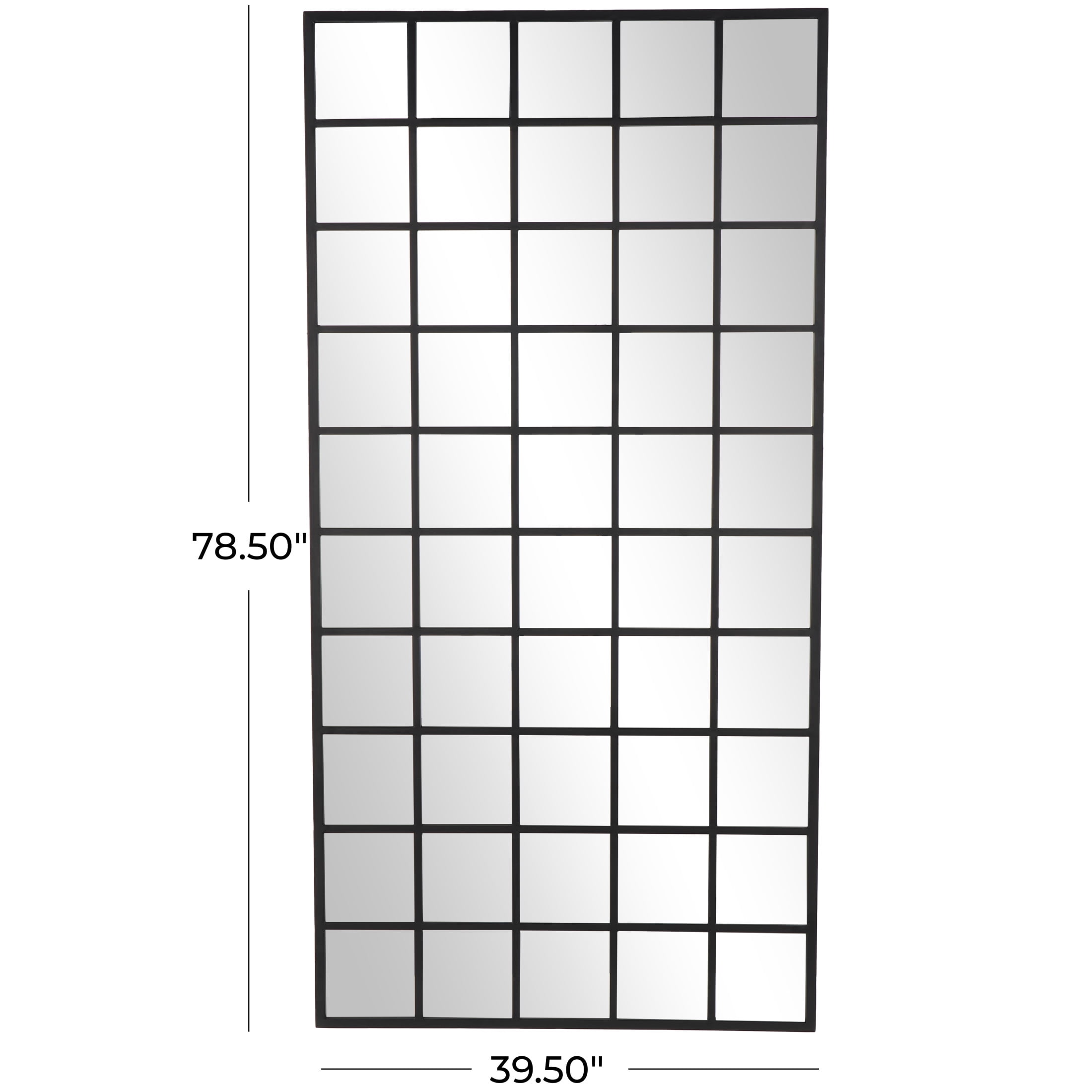 DecMode 40" x 79" Black Metal Window Pane Inspired Floor Mirror