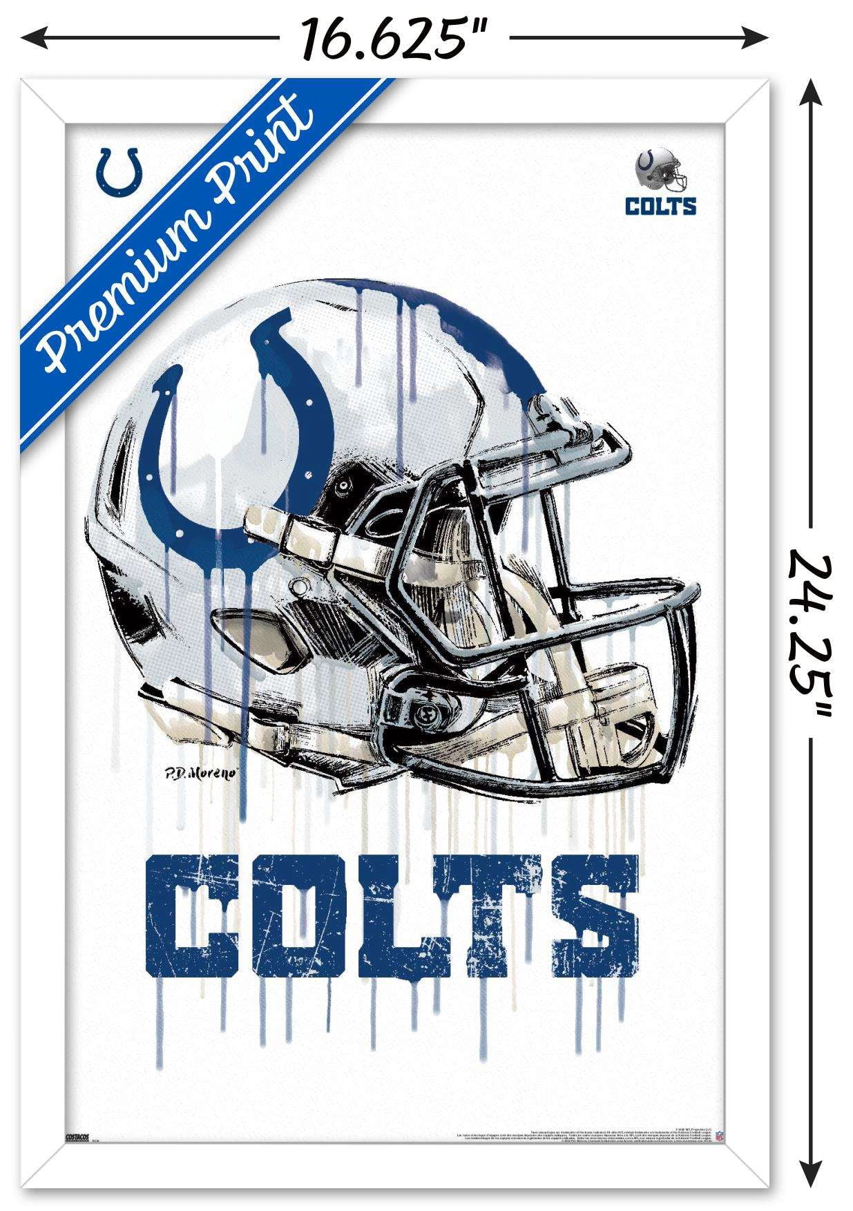 NFL Indianapolis Colts - Drip Helmet 20 Wall Poster, 14.725" x 22.375", Framed