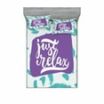 thumbnail image 2 of Saying Bedding Set with Sheet & Covers, Hand Drawn Just Relax Ink Calligraphy Design on Abstract Shapes Background, Printed Bedroom Decor 2 Shams, 4 Sizes, Violet Grey Seafoam, by Ambesonne, 2 of 3