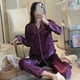 thumbnail image 4 of Pantalones de manga larga de primavera y otoño, cárdigan de seda de color liso, pijama de mujer con solapa, conjunto de ropa de hogar de seda de hielo, 4 of 5