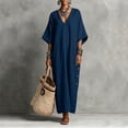 thumbnail image 4 of Iyufng Loungewear Maxi Dresses for Women V-Neck Solid Color Mid Sleeve Button Down Dress and Pockets, 4 of 6