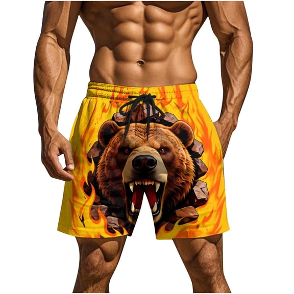 successthop Beach Shorts for Men Big Mens Animals Print Drawstring Knee Length Pant Elastic Waist Shorts with Pockets XL