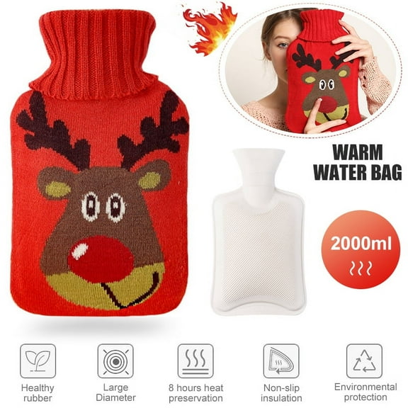 QJUHUNG Hot Water Bottle with Knit Cover, VONTER Transparent Hot Water Bag, Good for Pain Relief (2 Liters, Red)
