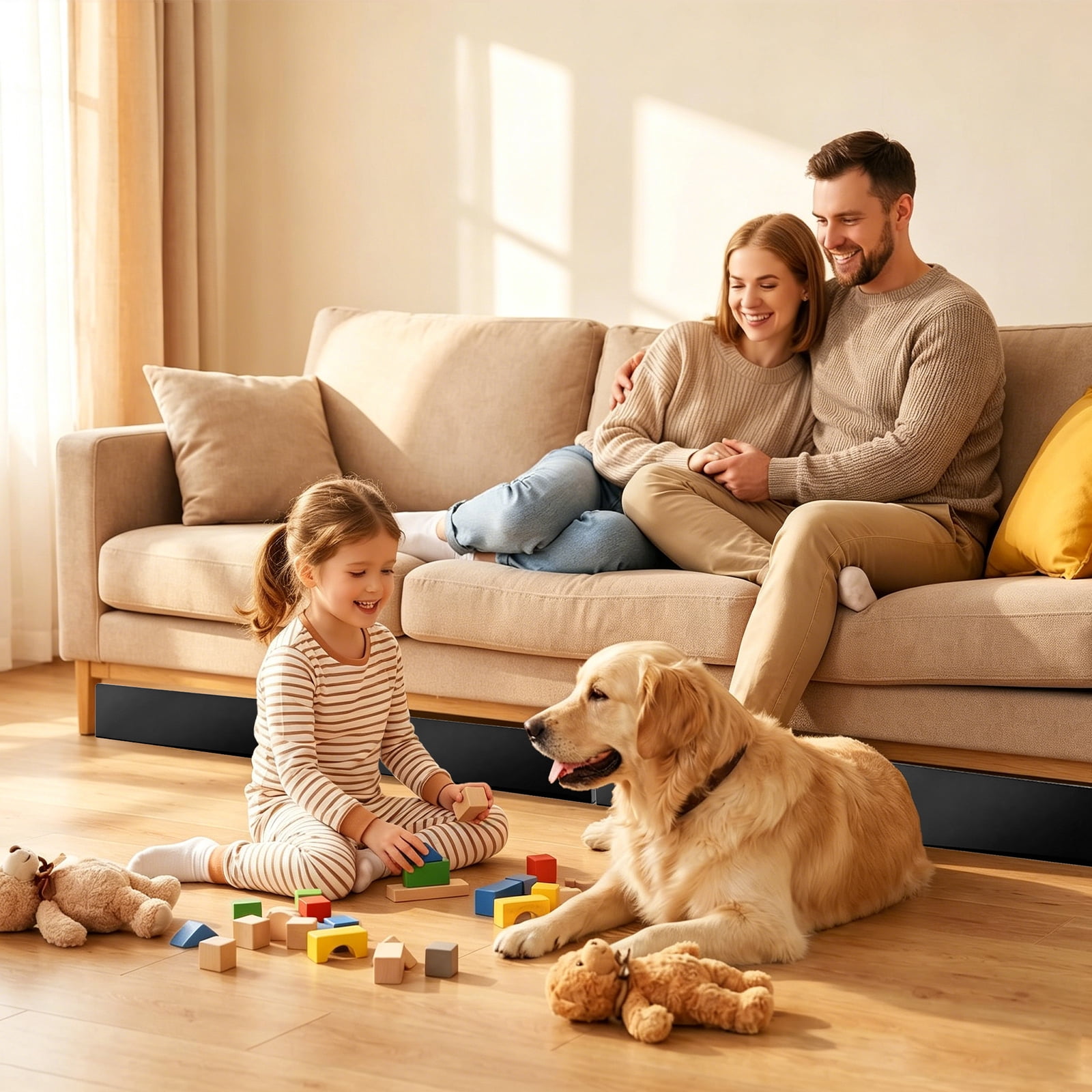 12-Piece Under Couch Blockers - 15.4"L x 4.7"H Strong Adhesive Reusable Guard, Under Sofa Pet Blocker to Keep Pets Out & Prevent Items Rolling