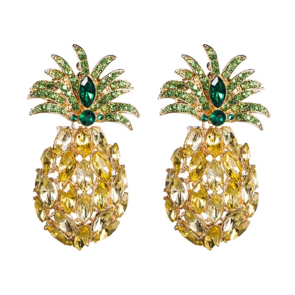 QDDollarsFun Pineapple Fruit Earrings, Bohemian Pineapple Earrings for Women, Green Leaf Pineapple Earrings, Sparkling Pineapple Stud Earrings Boho Jewelry, Tropical Pineapple Statement Earrings
