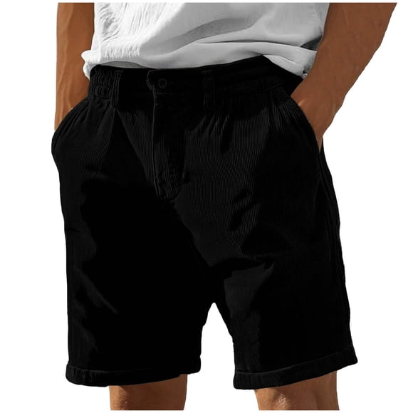 yocbz Dress Shorts For Men Men's Casual Shorts Solid Color Corduroy Waist Button Zipper Zipper Casual Shorts Black,M