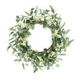 thumbnail image 3 of HCBY Farmhouse Style Door Wreath with leaves and small floral accents, Artificial Rattan Eucalyptus Leaf Circle Hanging, Easy Hang Outdoor Decor for Spring Summer, Front Door (Green,19.7"x19.7"), 3 of 6