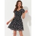 thumbnail image 2 of Vestido de Gasa Allegra K con cuello En V y Manga con Volantes Florales para Mujer negro S, 2 of 6