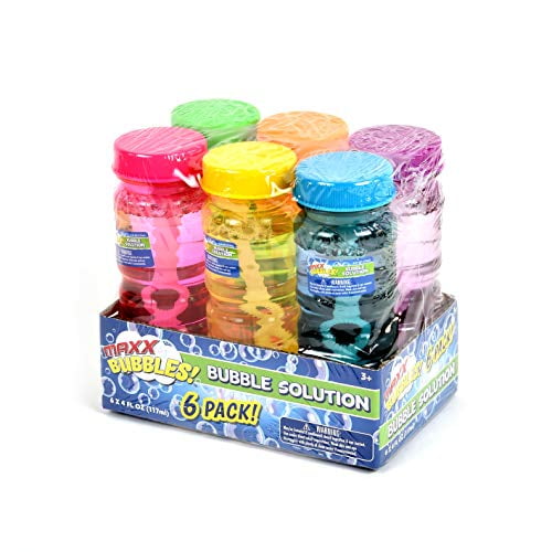 Maxx Bubbles Lot de 6 solutions à bulles, flacons à bulles de 4 oz avec baguette à 6 trous