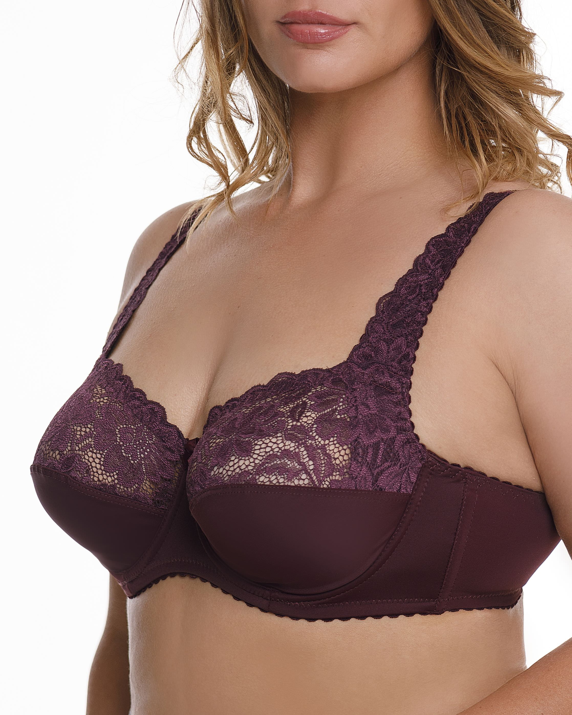 Full Coverage Underwire Bra Comfort Minimizer Non-padded Wide Straps Support Panels Plus Size 34 36 38 40 42 / B C D E F G ( 34F/DDD, Plum)
